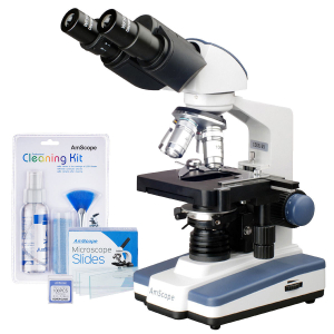 AmScope B020C-50P100S22-CKI B020 Series Lab Binocular Compound Microscope 40X-2500X Magnification with LED, 3D Stage, Slides and Cleaning Kit