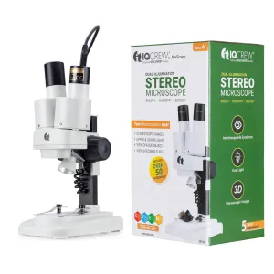 AmScope SE102LED-15A-NGRK-TW-E IQCrew Kid's SE102 Series Deluxe Binocular Stereo Microscope 20X-50X on Track Stand w/ Rock-and-Mineral Kit and Camera