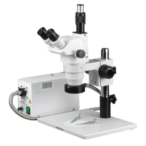 AmScope ZM-1TX-FOR ZM-1 Series Ultimate Zoom Trinocular Stereo Microscope 3.35X-45X Magnification on Pillar Stand w/ Fiber Optical Ring Light