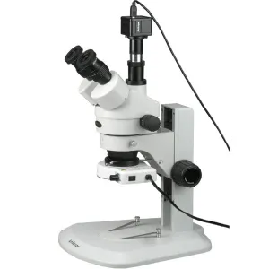 AmScope SM-1TRZ2-80S-8M SM-1 Series Zoom Binocular Stereo Microscope 3.5X-180X Magnification on Pillar Stand w/ 80-LED Light and 8MP Camera