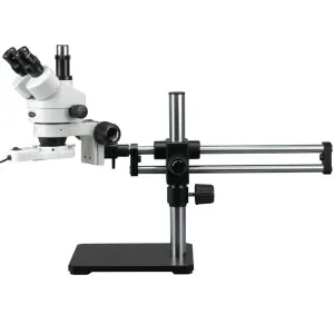 AmScope SM-5TX-FRL Trinocular Stereo Microscope 3.5X-45X Magnification w/ Ball Bearing Boom Stand w/ Fluo Light