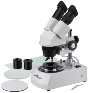 AmScope SE306-PY-DK SE306 Series Compact Jeweler's Binocular Stereo Microscope 20X-60X w/ Reverse Angled Head, Metal Pillar Stand, Lighting