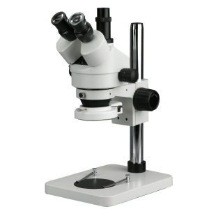 AmScope SM-1TSL-64S-V331 SM-1 Series Zoom Trinocular Stereo Microscope 7X-45X Magnification on Pillar Stand w/ 14" Pillar Stand, 64 LED Ring Light