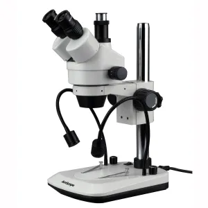 AmScope SM-1TG-V331 SM-1T Series Trinocular Stereo Microscope 7X-45X Magnification w/ Built In Dual LED Gooseneck