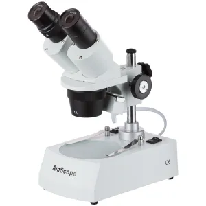 AmScope SE305R-PZ-LED-E1 SE305 Series Compact Multi-Lens Binocular Stereo Microscope 10X-60X on Metal Pillar Stand w/ Angled Head, Top and Bottom LED Lighting and 1MP Digital Eyepiece