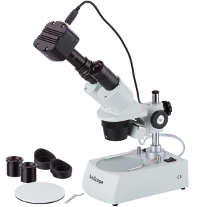 AmScope SE305R-PZ-MT SE305 Series Compact Multi-Lens Binocular Stereo Microscope 10X-60X w/ Angled Head, Metal Pillar Stand, Top, Bottom Lighting