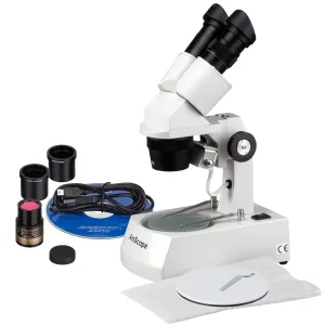 AmScope SE306-A-E SE306 Series Compact Multi-Lens Binocular Stereo Microscope 20X-40X w/ Reverse Angled Head, Metal Track Stand,Lighting, 1MP Camera