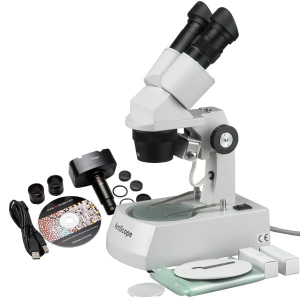 AmScope SE305-AZ-MT SE305 Series Binocular Stereo Microscope 10x-20x-30x-60x Magnification on Pillar Stand w/ 1.3MP USB Camera