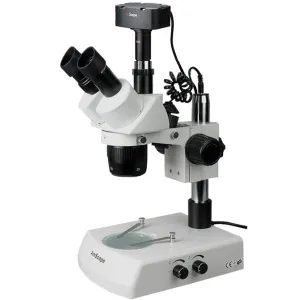 AmScope SW-2T24-MT SW-2 Series Super Widefield Trinocular Stereo Microscope 20X-40X Magnification on Track Stand w/ Top, Bottom Light, 1.3MP Camera
