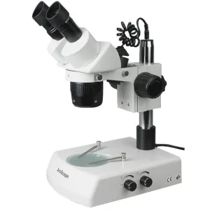 AmScope SW-2B24X SW-2 Series Super Widefield Binocular Stereo Microscope 10X-20X-40X Magnification on Pillar Stand w/ Top, Bottom Lights