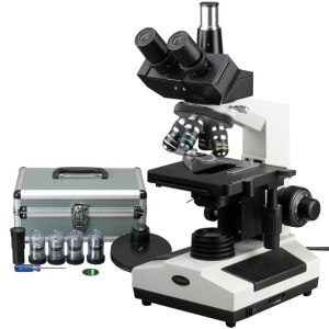 AmScope T390C-PCT-5MBI Phase-Contrast Biological Trinocular Compound Microscope 40X-2500X Magnification w/ 20W Halogen, Turret Condenser, 3D Mechanical Stage and 5.3MP USB 2.0 C-mount Camera