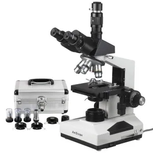 AmScope T490C-PCS-3MBI T490 Series Trinocular Compound Microscope 40X-2500X Magnification with 20W Halogen, 3MP USB 2.0 C-mount Camera