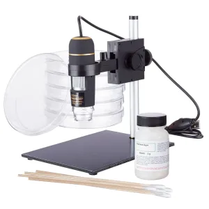 AmScope UTP200X003MP-SK103 UTP Series STEM 2.0MP USB Handheld Digital Microscope on Track Stand w/ Bacteria Science Kit