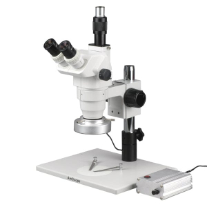 AmScope ZM-1TZ3-80MW ZM-1 Series Zoom Trinocular Stereo Microscope 2X-180X Magnification on Pillar Stand w/ 80-LED Aluminum Ring Light