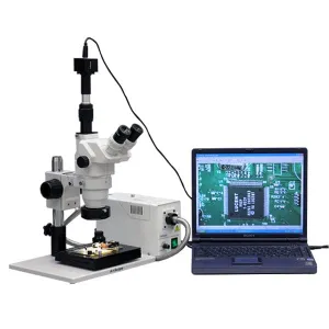 AmScope ZM-1TZ2-FOR-GT-M ZM-1 Series Ultimate Zoom Trinocular Stereo Microscope 3.35X-180X Magnification on Pillar Stand w/ 1.3MP Camera and Light