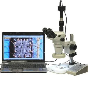 AmScope ZM-1TNW-80AM-5M ZM-1 Series Zoom Trinocular Stereo Microscope 6.7X-112X Magnification on Pillar Stand w/ 80-LED Light + 5MP Digital Camera
