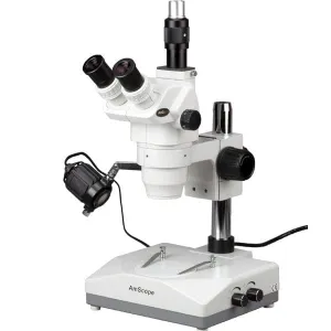 AmScope ZM-2T Ultimate Zoom Trinocular Microscope 6.7X-45X Magnification on Pillar Stand w/ Two Lights