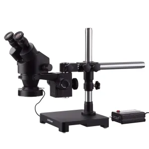 AmScope SM-3BX-80MB-B Black Zoom Binocular Stereo Microscope 3.5X-45X Magnification on Single Arm Boom Stand w/ 80-LED Ring-light