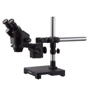 AmScope SM-3BY-B Black Zoom Binocular Stereo Microscope 7X-90X Magnification on Single Arm Boom Stand Single Arm Boom Stand
