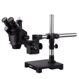 AmScope SM-3T-B SM-3T Series Black Trinocular Zoom Stereo Microscope 7X-45X on Single Arm Boom Stand