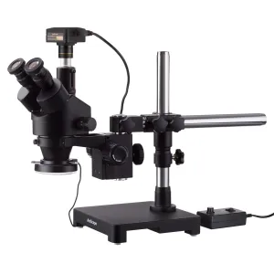 AmScope SM-3TY-144-16M3-B SM-3 Series Zoom Black Trinocular Stereo Microscope 7X-90X Magnification + 144 LED Ring-light with 16MP USB3.0 Camera