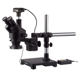 AmScope SM-3TYY-144A-16M3-B SM-3 Series Zoom Black Trinocular Stereo Microscope 7X-135X on Single Arm Boom Stand + 144 LED Light, USB3 16MP Camera