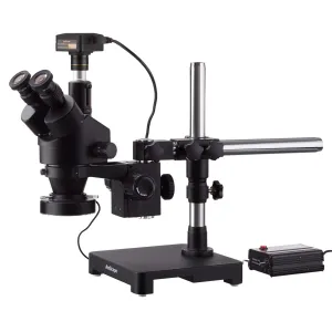 AmScope SM-3TX-80MB-16M3-B SM-3 Series Zoom Black Trinocular Stereo Microscope 3.5X-45X on Single Arm Boom Stand w/ HD 80-LED Light, 16MP USB3 Camera