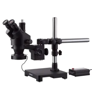 AmScope SM-3T-80MB-B SM-3 Series Zoom Black Trinocular Stereo Microscope 7X-45X Magnification on Single Arm Boom Stand w/ HD 80-LED Ring Light