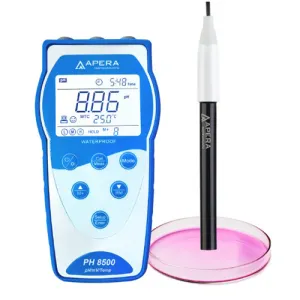 Apera Instruments AI5562 Premium Series PH8500-FT Portable pH Meter Kit with Flat pH Electrode with GLP Data Logger