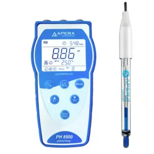 Apera Instruments AI5566 Premium Series PH8500-HT Portable pH Meter for High Temperature Liquid and Caustic Solutions with GLP Data Logger