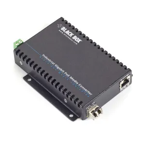 Black Box LGC5300A LGC5300 Series Gigabit Ethernet Industrial PoE Media Converter - 10/100/1000-Mbps Copper to 1000-Mbps SFP Fiber Extreme Temperature