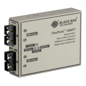 Black Box LMC1001A FlexPoint Gigabit Ethernet Mode Converter-1000-Mbps Multimode Fiber to 1000-Mbps Singlemode Fiber, 850/1300nm, 0.3km to 5km, (2) SC