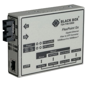 Black Box LMC1003A-R3 FlexPoint Gigabit Ethernet (1000-Mbps) Media Converter - 1000-Mbps Copper to 1000-Mbps Multimode Fiber, 850nm, 0.3km, SC