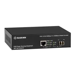 Black Box LPS500A-MM-LC-R3 Gigabit Ethernet (1000 Mbps) PoE Media Converter, 10/100/1000 Mbps Copper to 1000 Mbps Multimode Fiber, 850nm, 550m, LC