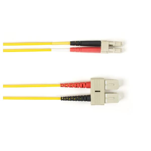 Black Box FOCMRSM-010M-SCLC-YL Colored Fiber OS2 9/125 Singlemode Fiber Optic Patch Cable, OFNR PVC, SC to LC, Yellow, 10m (32.8ft.)