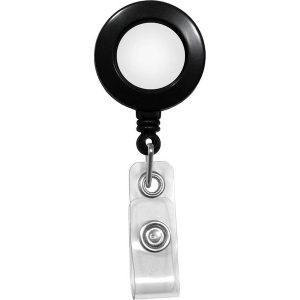 Brady People ID 2120-4601 Black Badge Reel with White Sticker Clear Vinyl Strap & Spring Clip