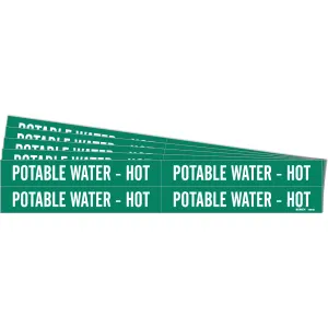 Brady 106153-PK 1.125 in H x 7 in W White on Green Polyester with Polyester Overlaminate, "Potable Water - Hot" Pipe Markers Pack of 5 Cards