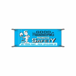 Brady 106334 3 ft H x 5 ft W Black, Blue, White Polyethylene Sign "Good Housekeeping Promotes Safety Do Your Part Pick Up-Clean Up"
