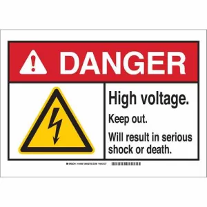 Brady 144645 Sign Danger High Voltage Keep Out Will Result in Serious Shock or Death B-120 Fiberglass 10"x14" ANSI Black Red Yellow on White