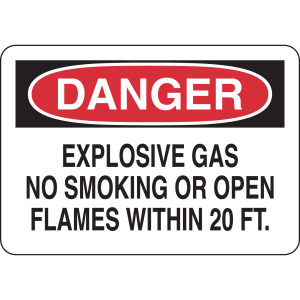 Brady 25431 "Danger Explosive Gas No Smoking or Open Flames within 20 Ft" Sign 10" x 14" Polystyrene Black Red on White