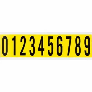 Brady 34410 2" Character Height Black on Yellow Repositionable Numbers and Letters, Number Kits 0 - 9, Vinyl Cloth, Card of 10 Labels