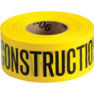 Brady 91101 Caution Barricade Tape, 3 in x 500 ft, Black on Yellow, Polyethylene with Cotton Webbing, "CAUTION CONSTRUCTION AREA" Legend