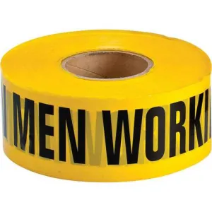 Brady 91103 Caution Barricade Tape, 3 in x 500 ft, Black on Yellow, Polyethylene with Cotton Webbing, "CAUTION MEN WORKING" Legend
