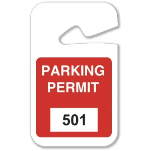 Brady 96275 4.75 in H x 2.75 in W Red Vinyl, Rearview Mirror Hanging Tags, Number Sequence "Parking Permit 501-600"