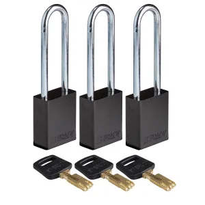 Brady ALU-BLK-76ST-KA3PK SafeKey Aluminum Lockout Padlocks, Black
