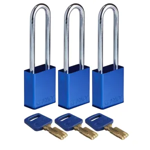 Brady ALU-BLU-76ST-KA3PK SafeKey Aluminum Lockout Padlocks, Blue