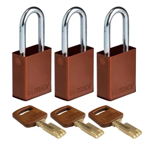Brady ALU-BRN-38ST-KA3PK SafeKey Aluminum Lockout Padlocks, Brown