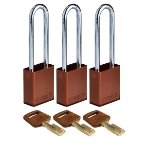 Brady ALU-BRN-76ST-KA3PK SafeKey Aluminum Lockout Padlocks, Brown