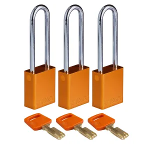 Brady ALU-ORG-76ST-KA3PK SafeKey Aluminum Lockout Padlocks, Orange