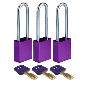 Brady ALU-PRP-76ST-KA3PK SafeKey Aluminum Lockout Padlocks, Purple